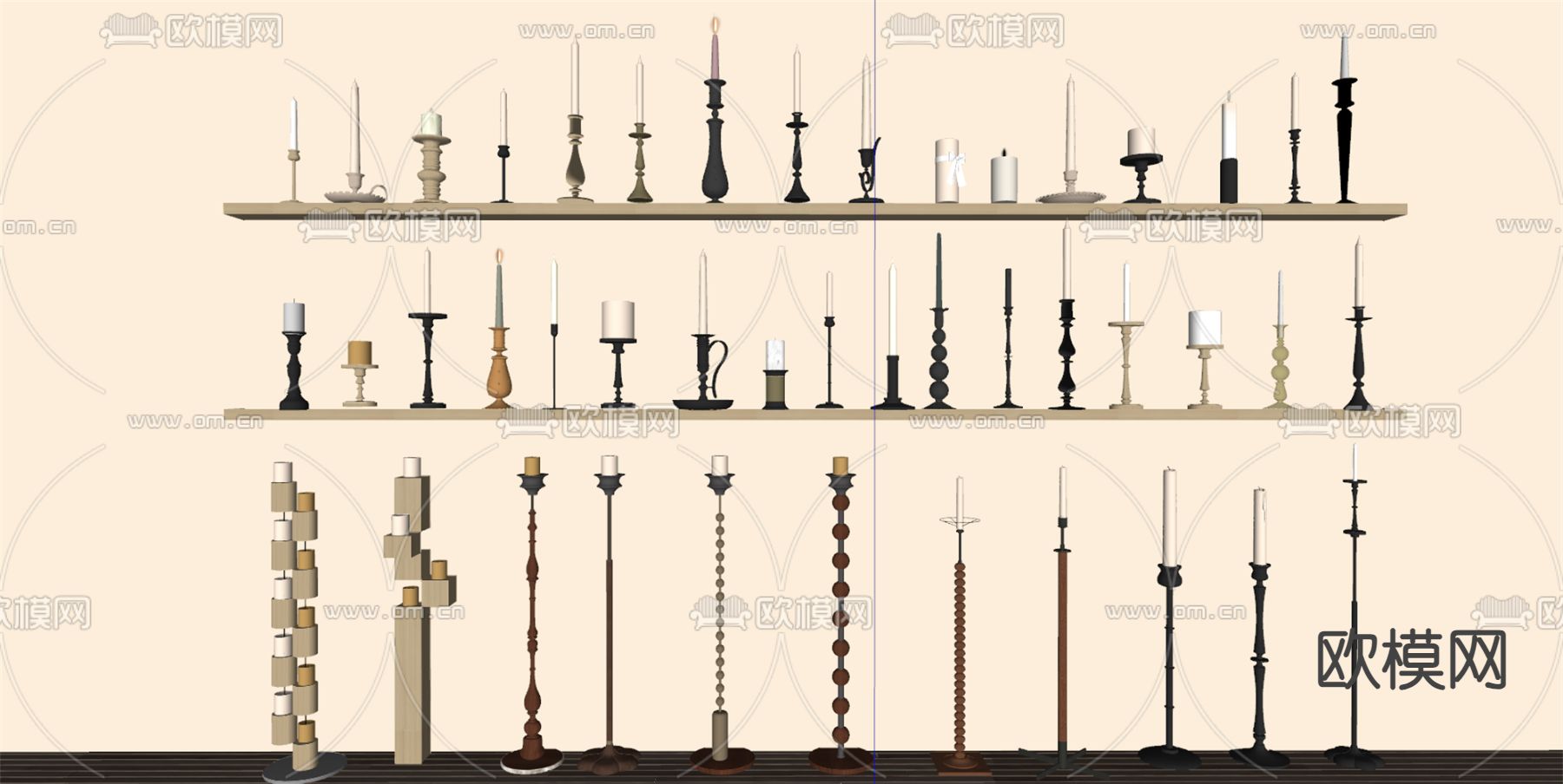 现代烛台 蜡烛su模型下载（渲染图1）