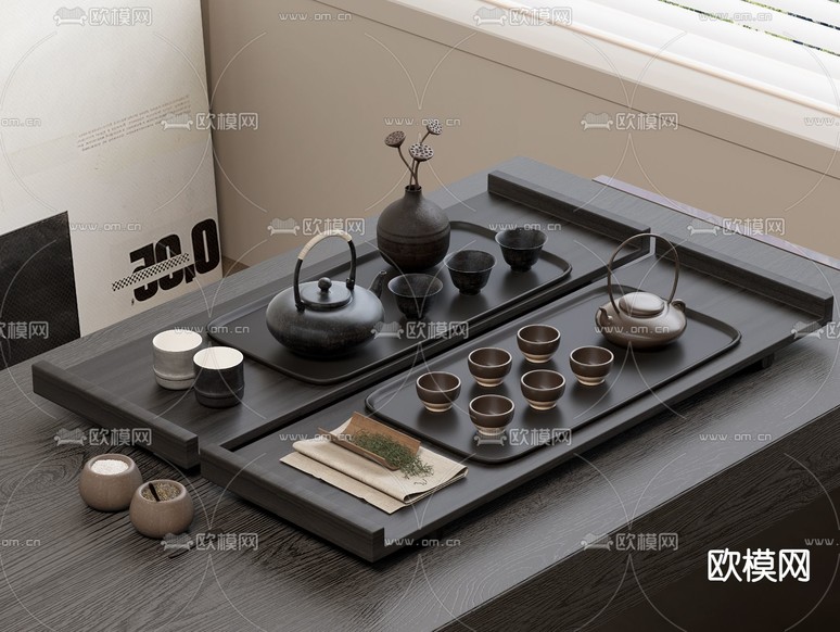 茶具 茶壶 茶杯 茶叶罐su模型下载(渲染图2)