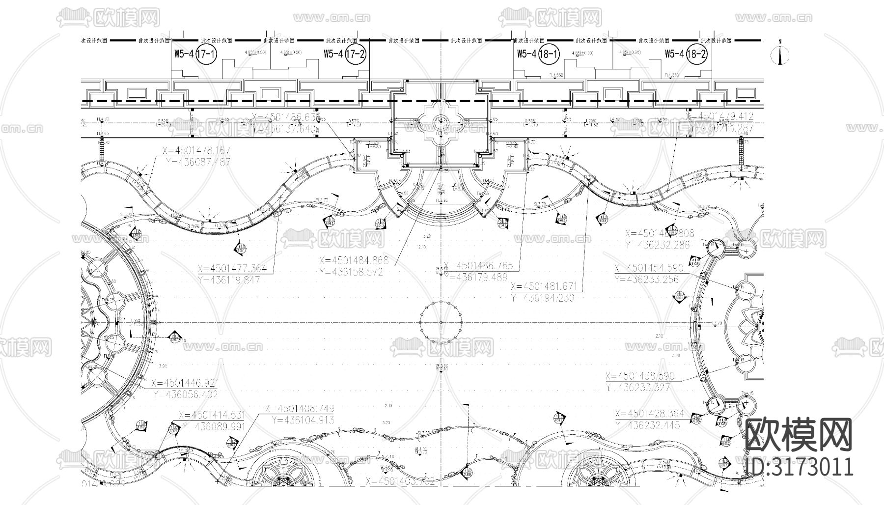 新中式人工湖水景cad大样图下载（渲染图3）