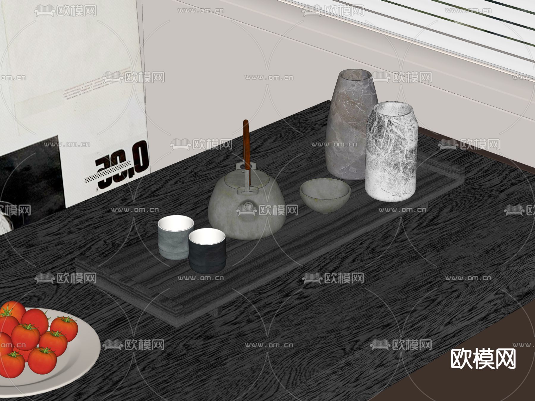 茶具 茶壶 茶杯 陶艺花瓶su模型下载（渲染图1）