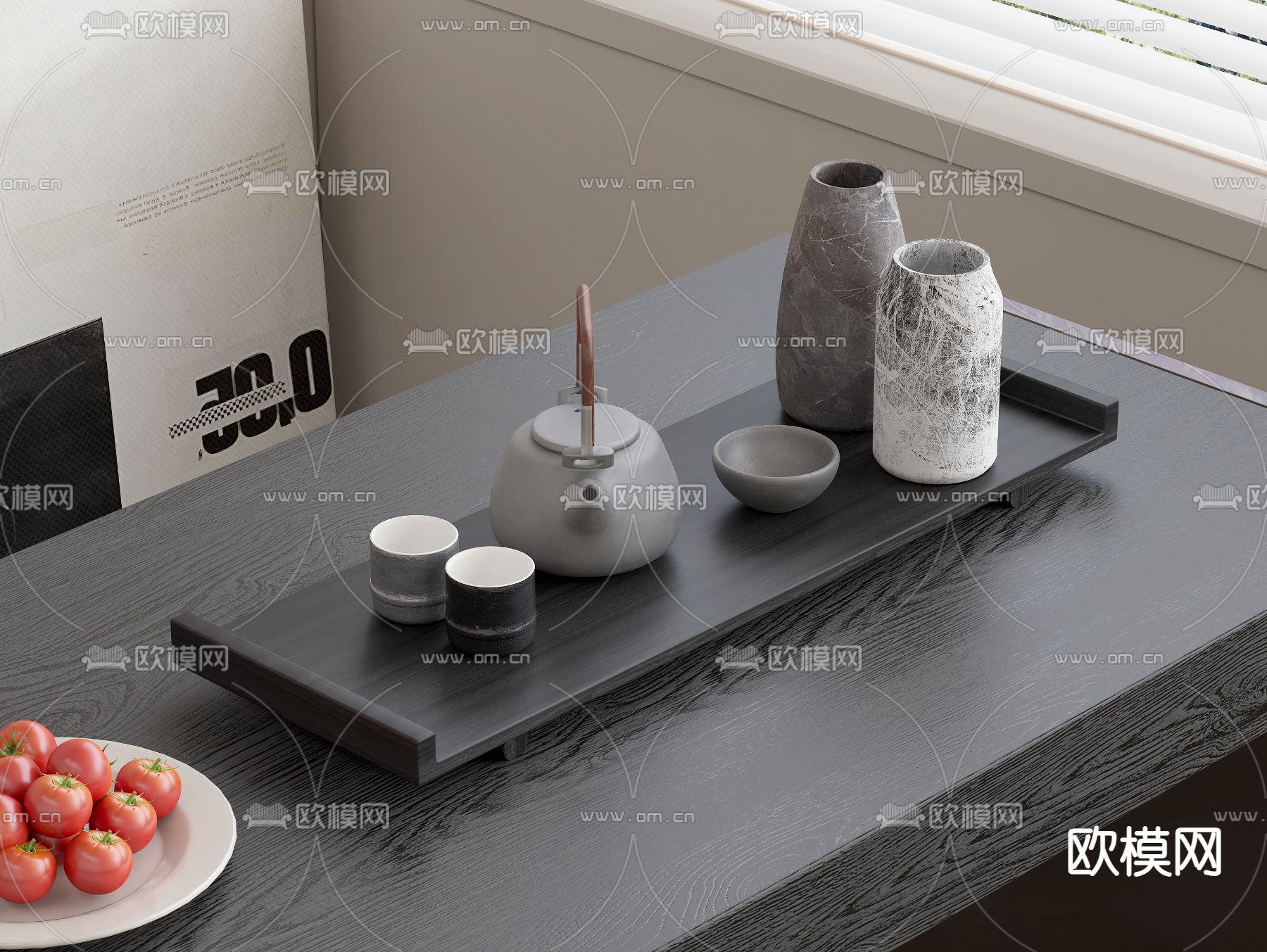 茶具 茶壶 茶杯 陶艺花瓶su模型下载（渲染图2）