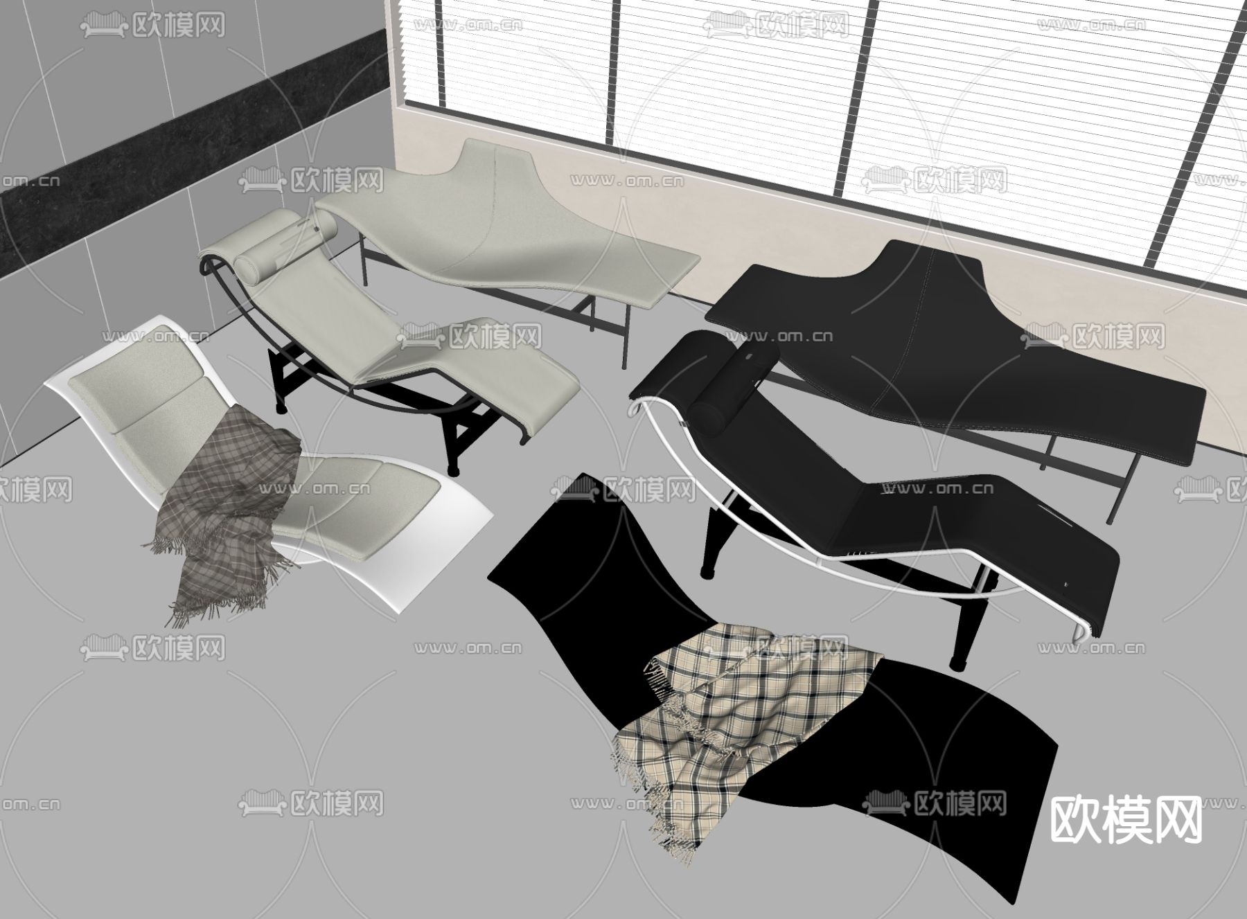 现代躺椅 扶手椅 贵妃榻su模型下载（渲染图1）
