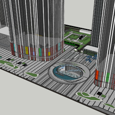 商业街 步行街su模型 