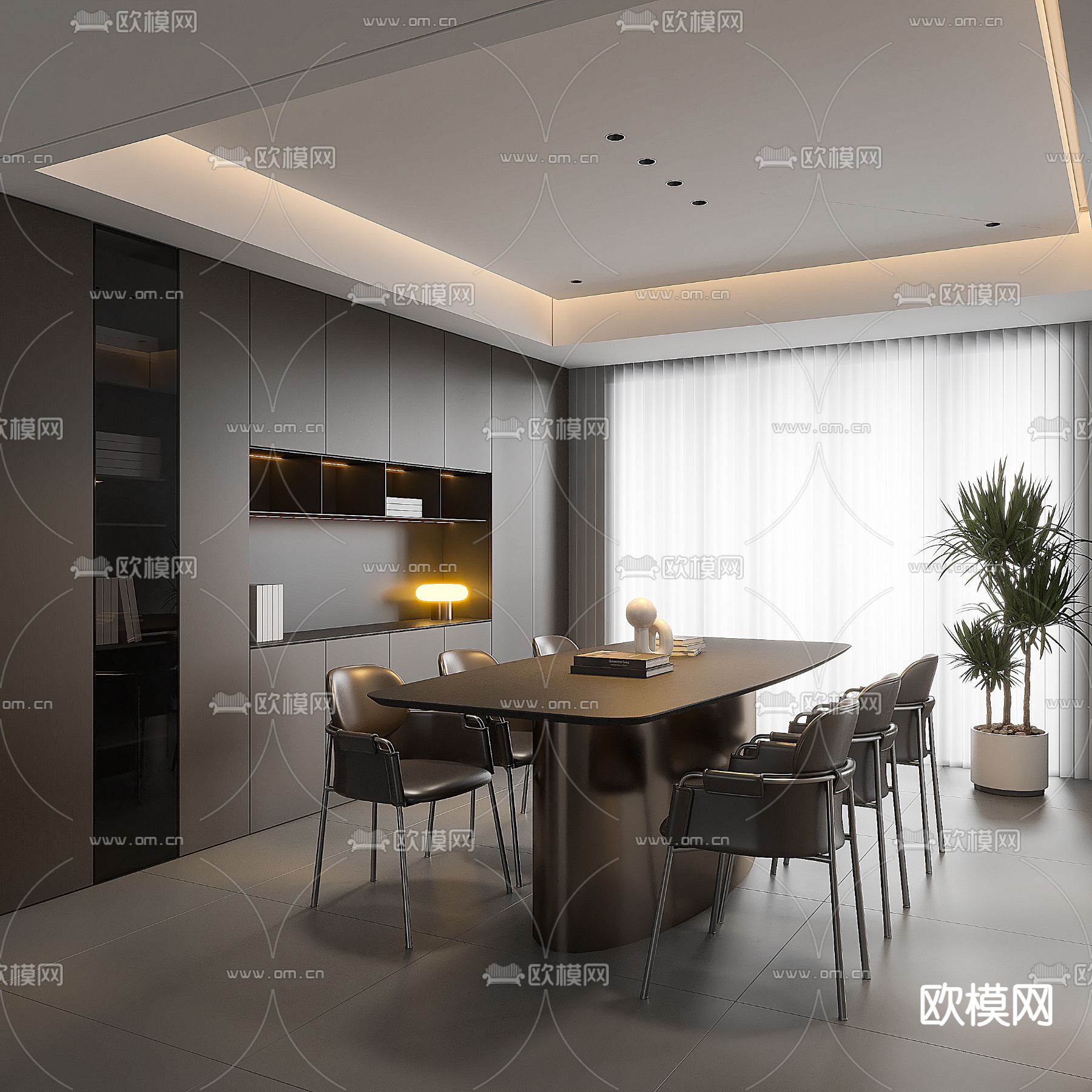 高级灰餐厅3d模型下载（渲染图1）