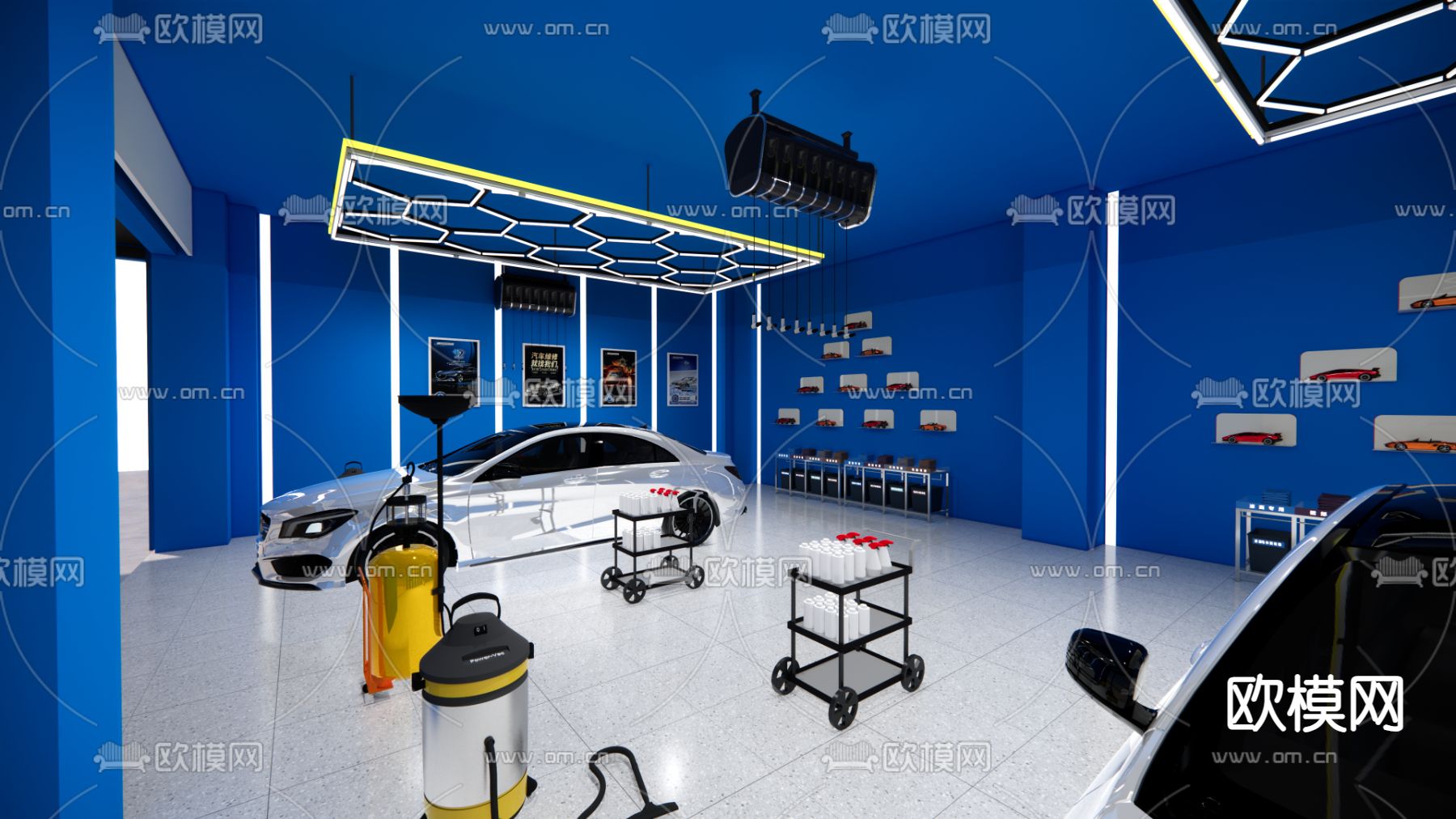 汽修店 汽车 洗车美容su模型下载（渲染图2）