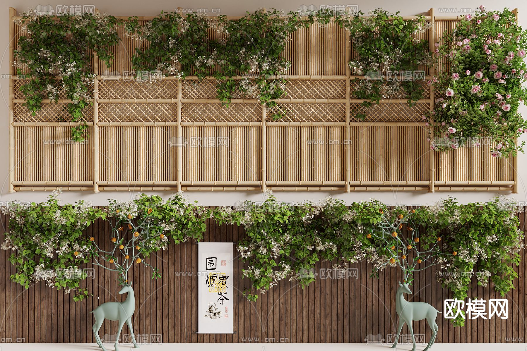 绿植藤蔓 爬藤  常青藤 竹篱笆3d模型下载