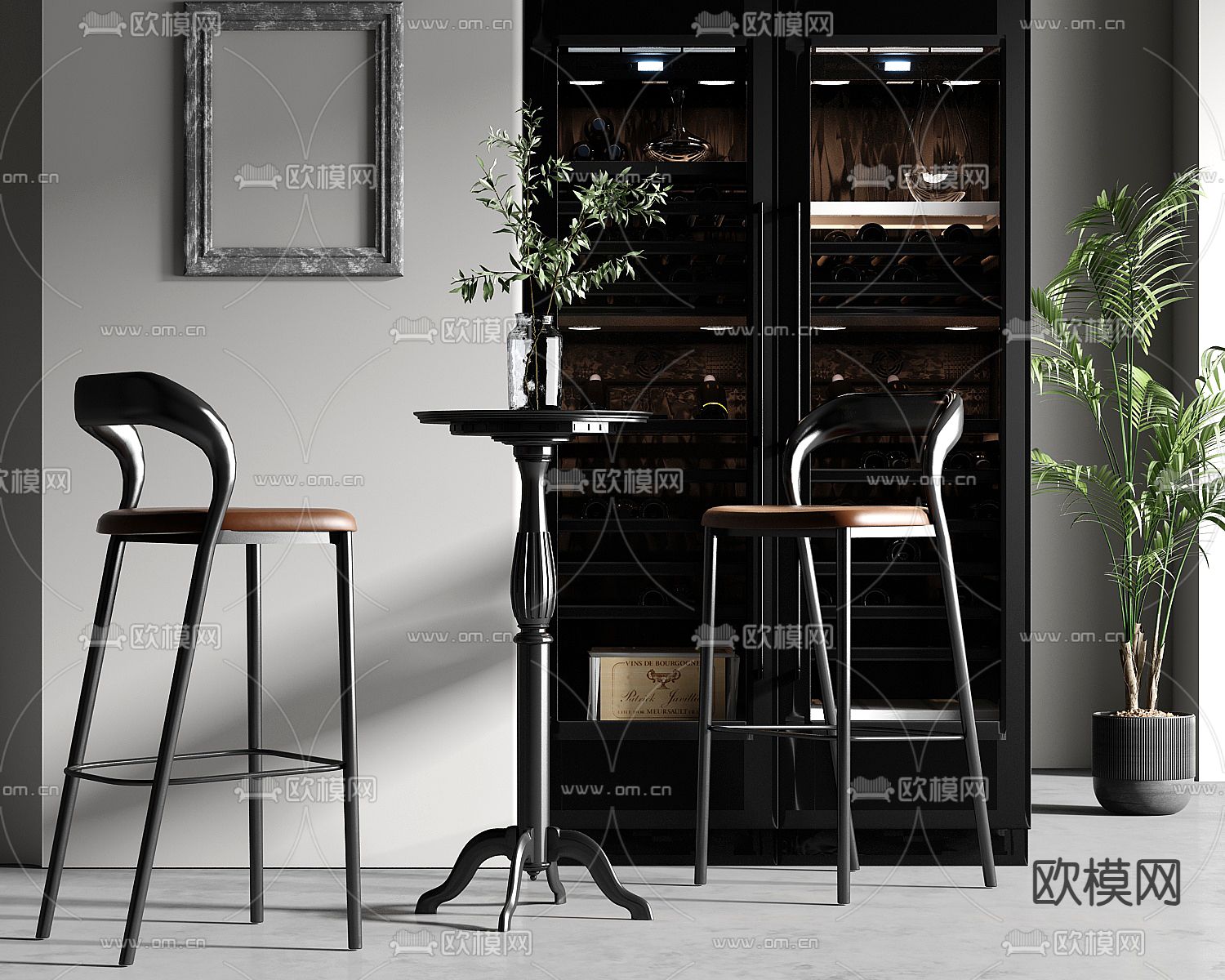 轻奢吧台椅 品酒区su模型下载（渲染图1）