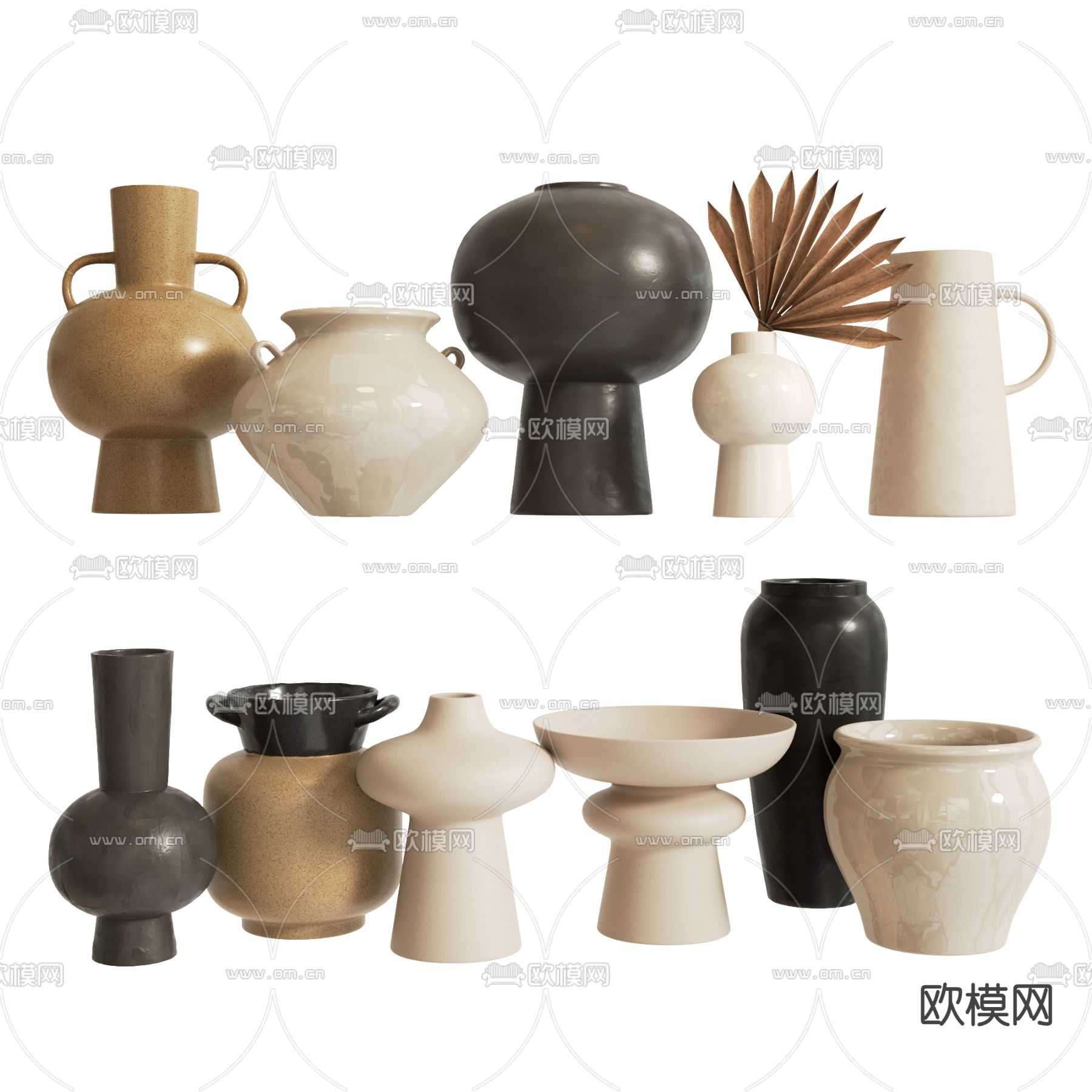 侘寂风陶瓷器皿 陶罐su模型下载（渲染图2）