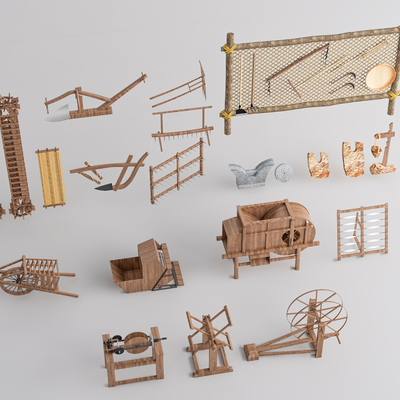  农用器械 锄头 镰刀 耕耘机 耙子su模型 