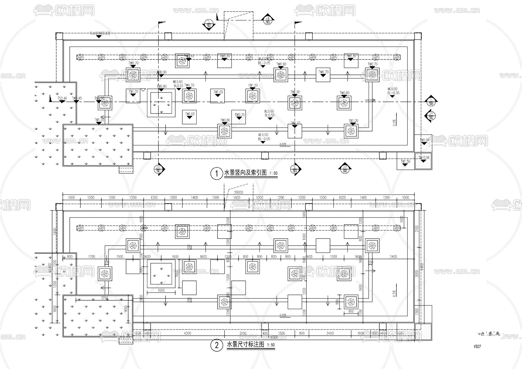 特色涌泉水景 跌水水景cad施工图下载（渲染图1）