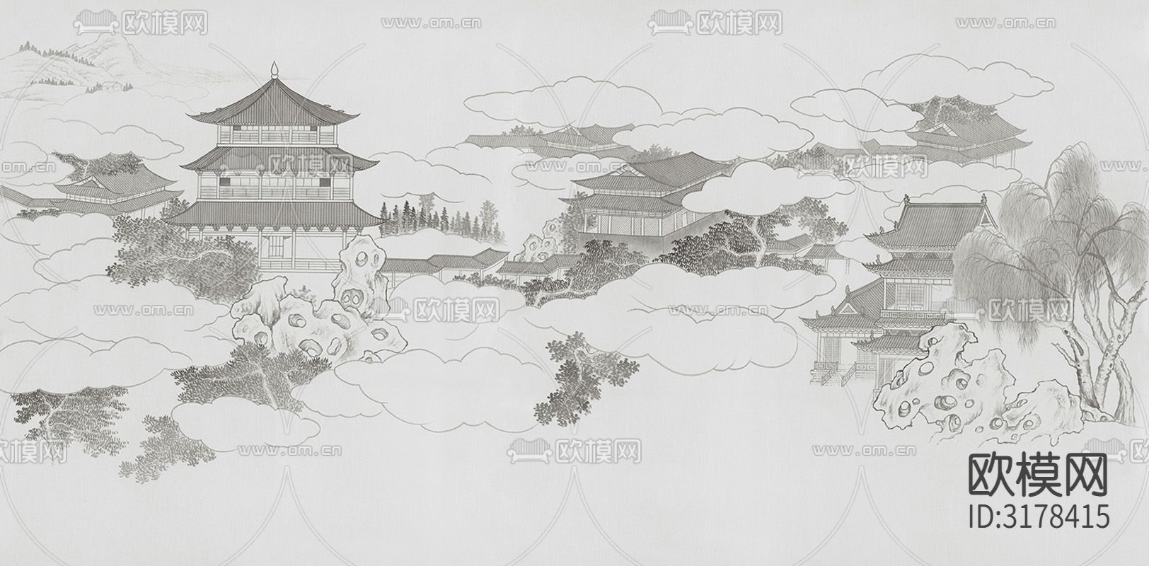 中式建筑壁纸贴图下载