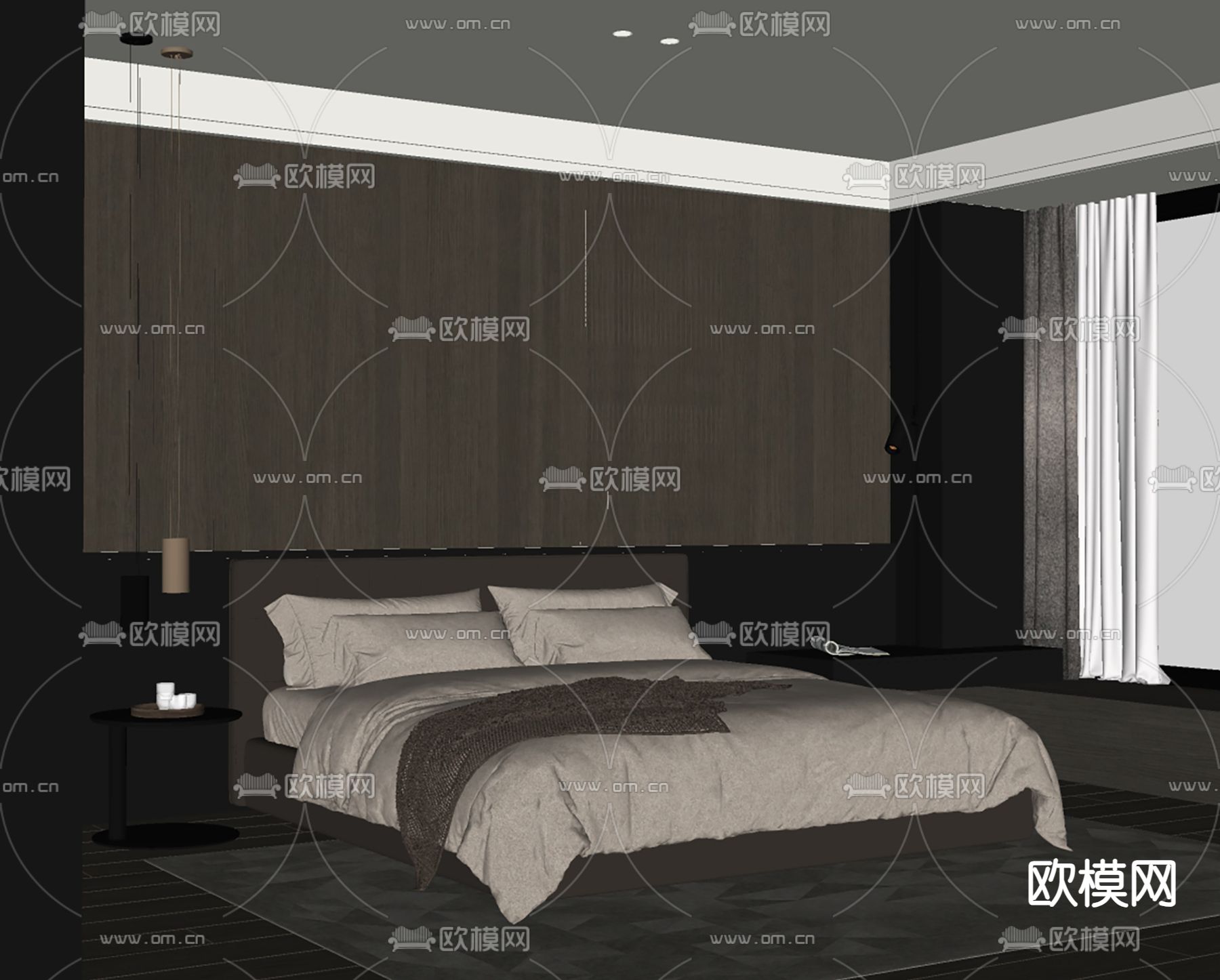 Minotti双人床su模型下载（渲染图2）