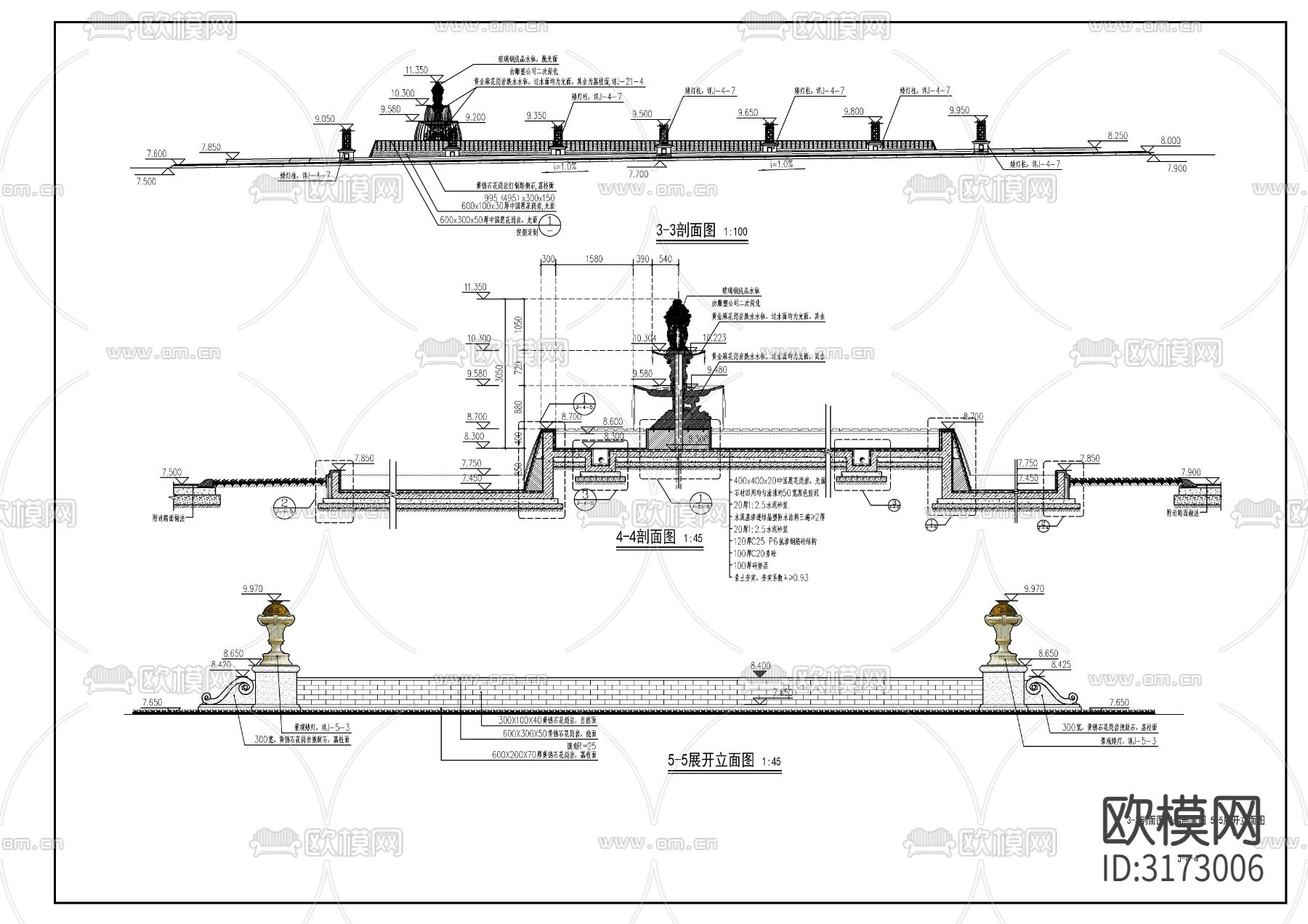 欧式中轴水景cad大样图下载（渲染图3）