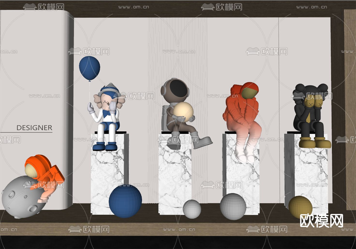 现代雕塑摆件 潮玩公仔su模型下载（渲染图1）