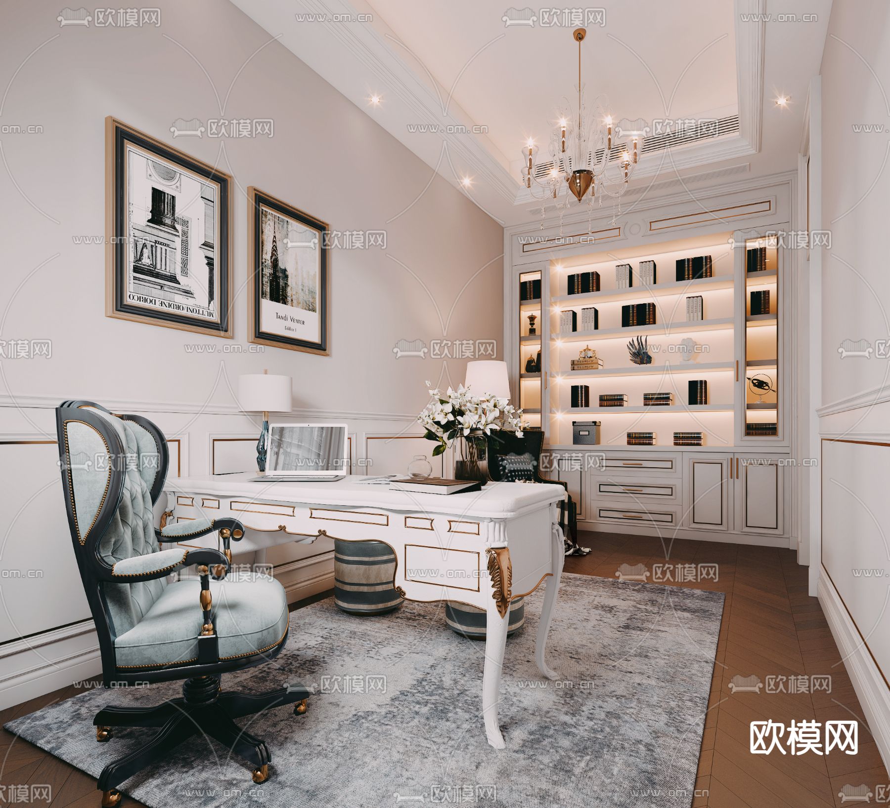 简欧书房3d模型下载