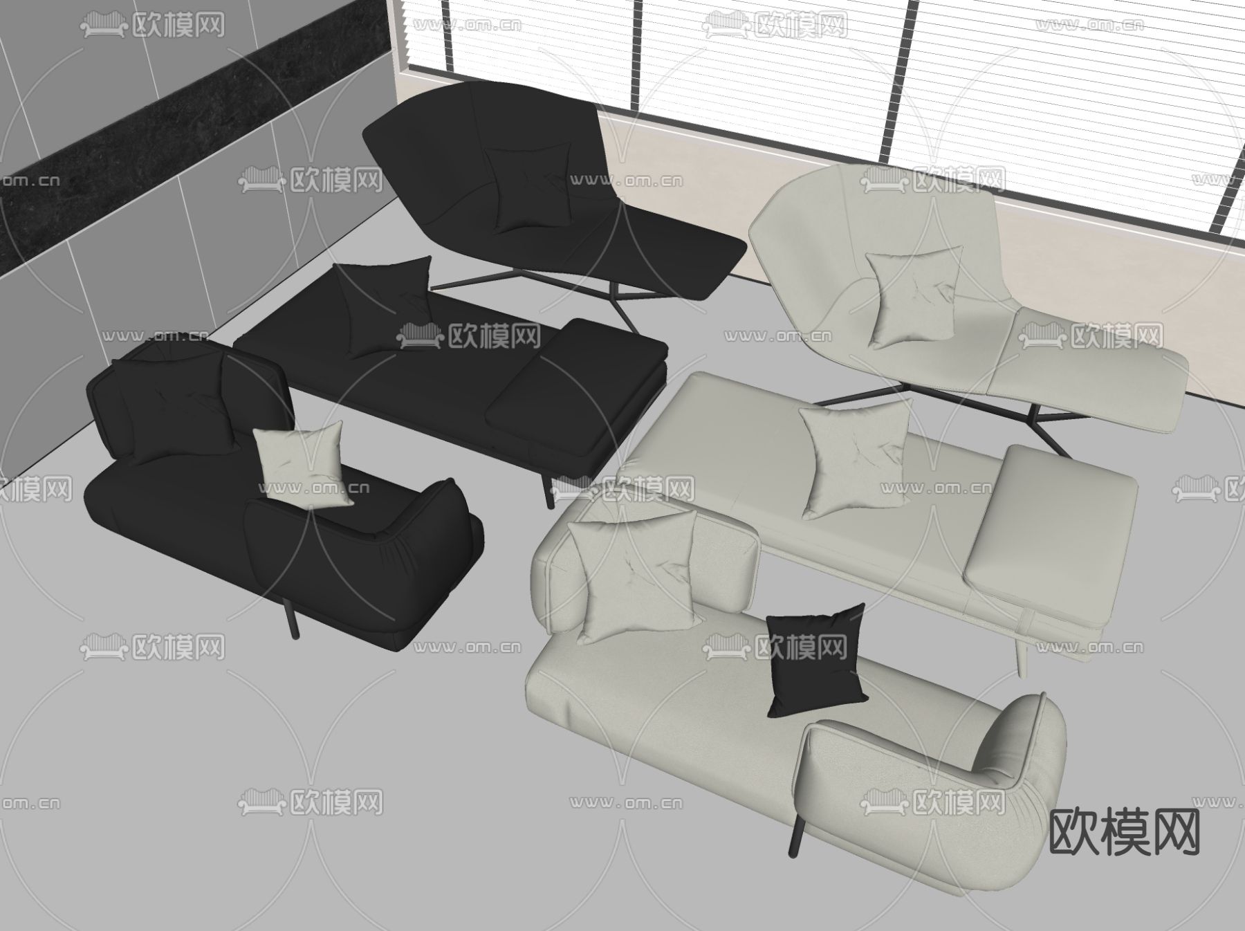 现代躺椅 扶手椅 贵妃榻su模型下载（渲染图1）