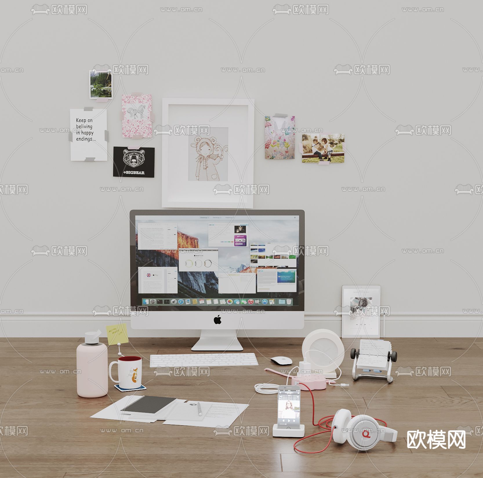 现代台式电脑 办公用品3d模型下载