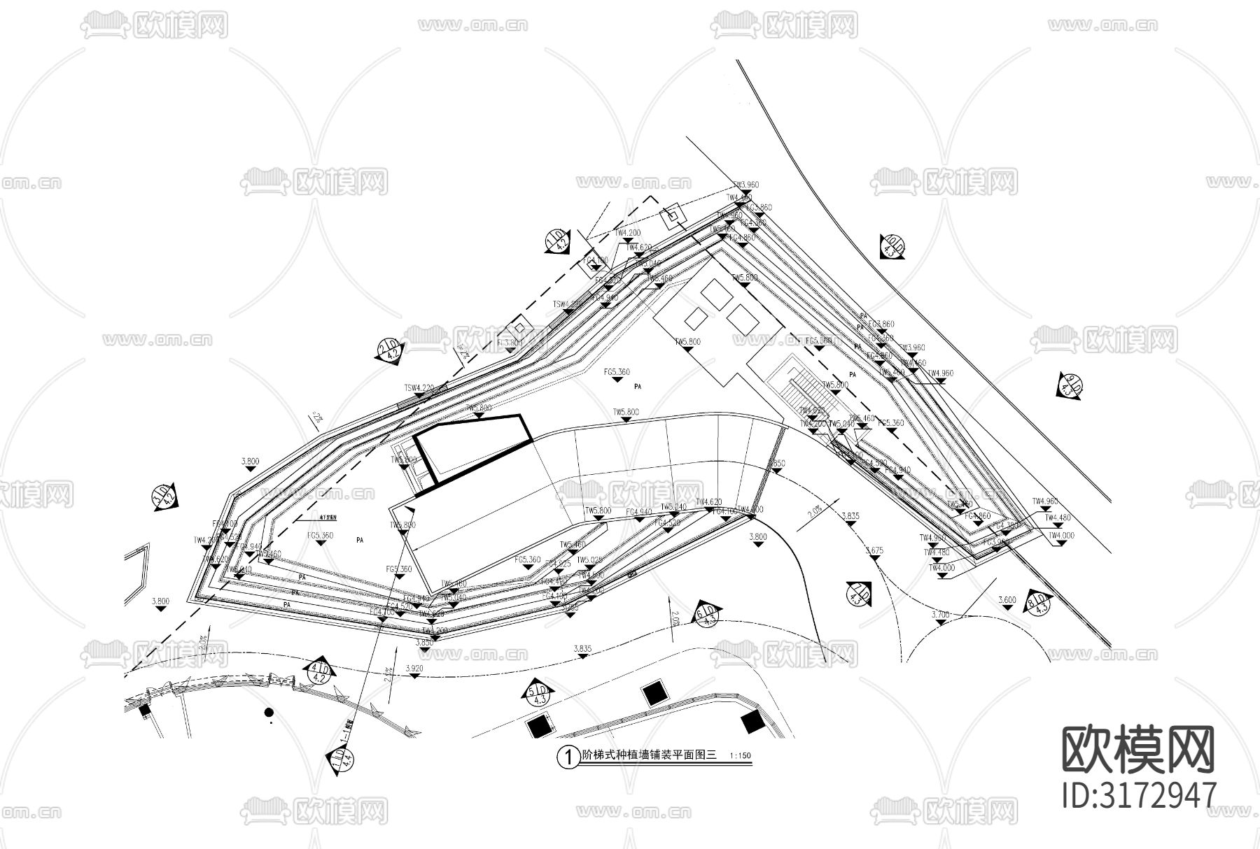 阶梯式种植墙cad大样图下载（渲染图1）
