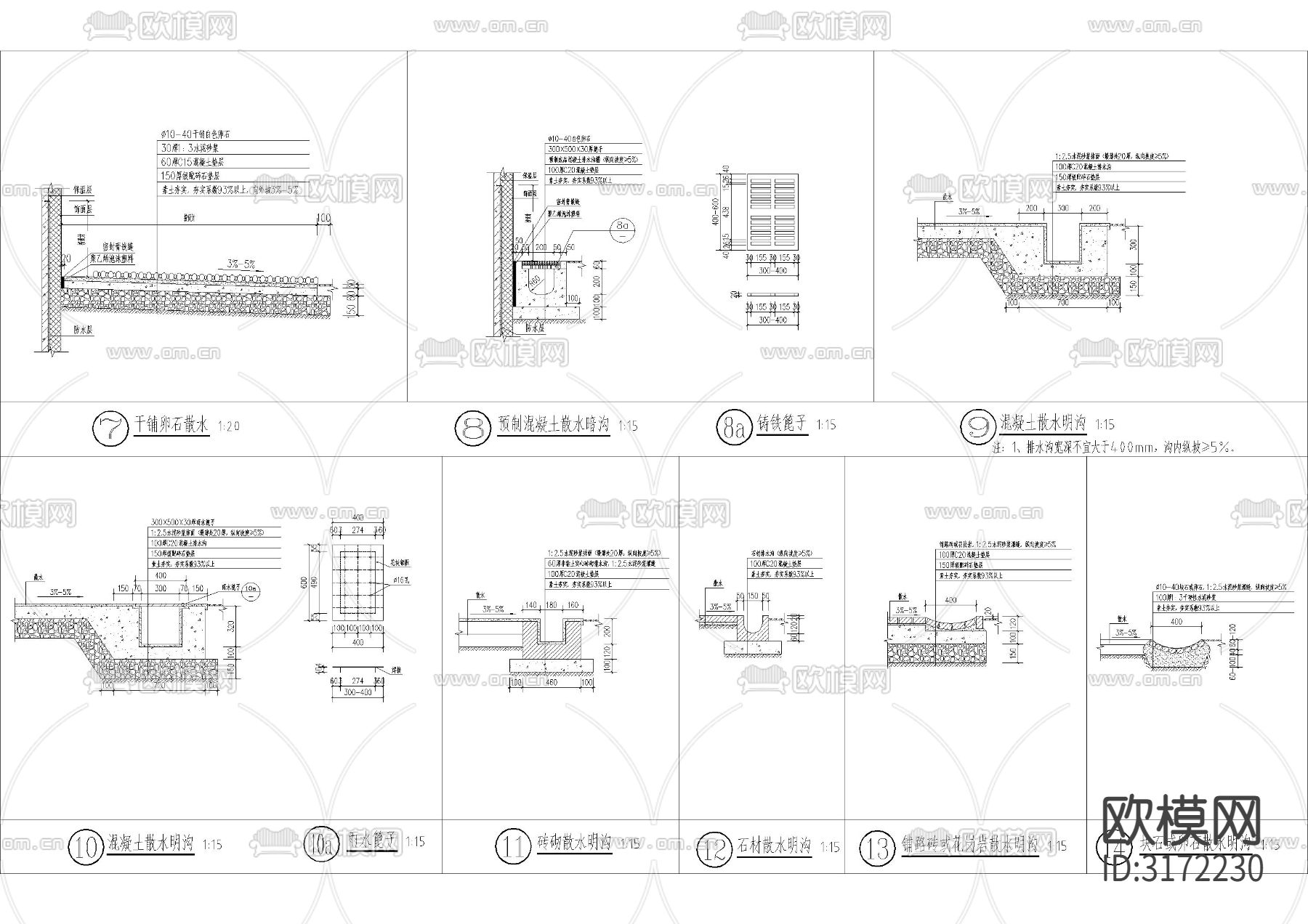 散水及排水沟cad大样图下载（渲染图2）