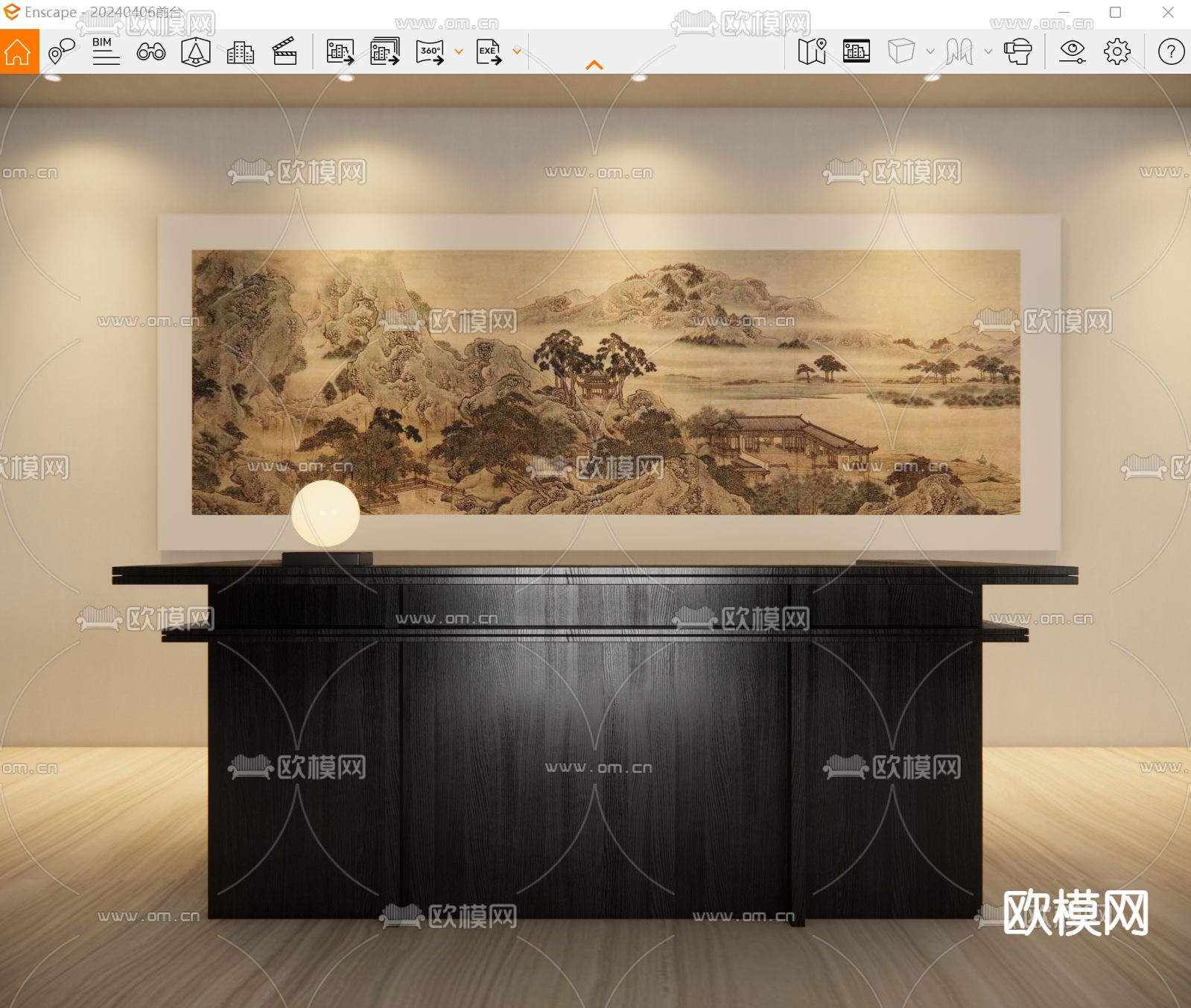 新中式前台 酒店接待台su模型下载（渲染图3）