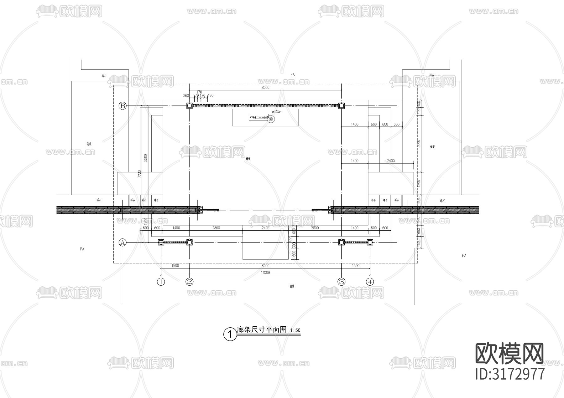 新中式入口大门 门楼 廊架cad施工图下载（渲染图3）