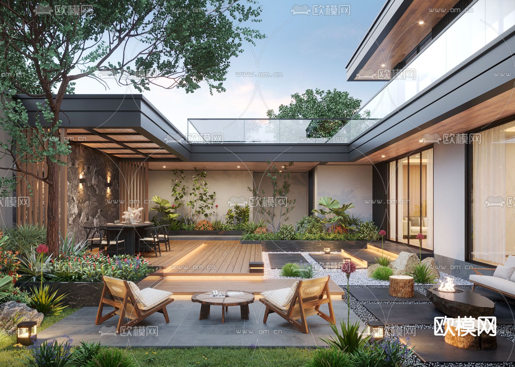 现代庭院景观 花园3d模型下载