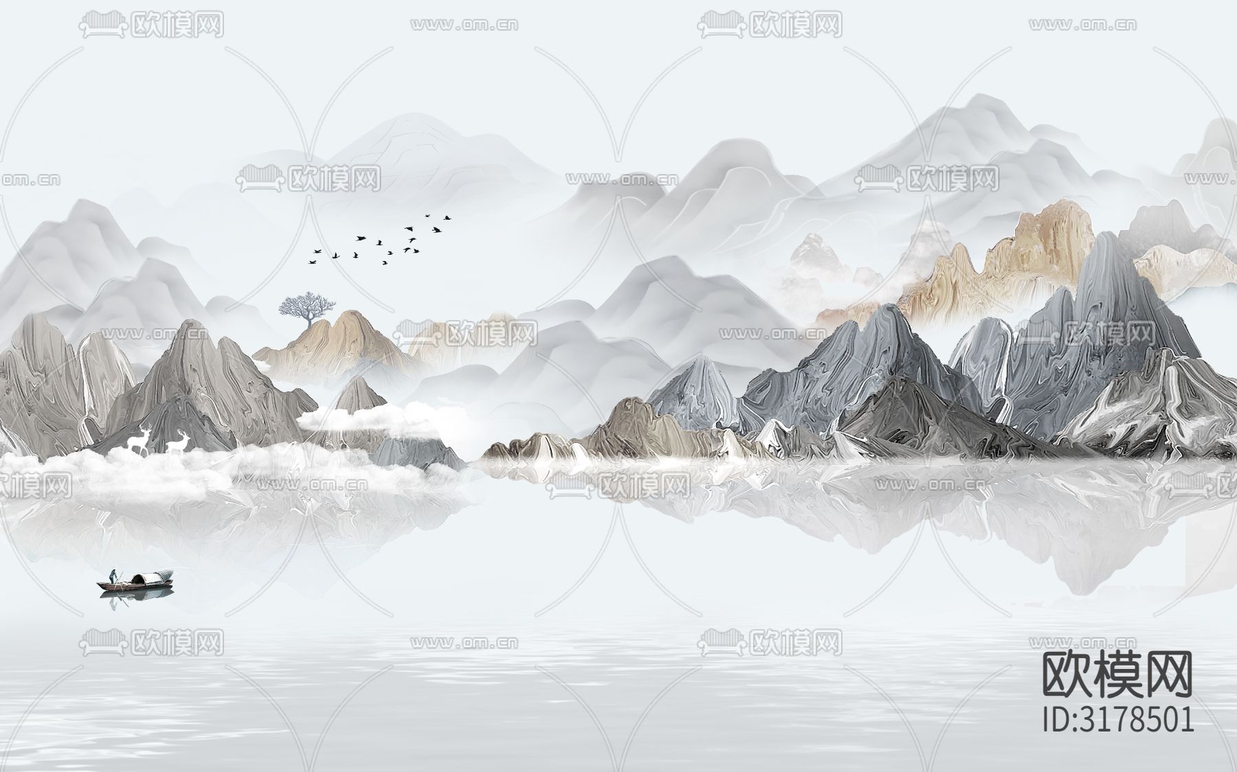 中式山水壁纸贴图下载