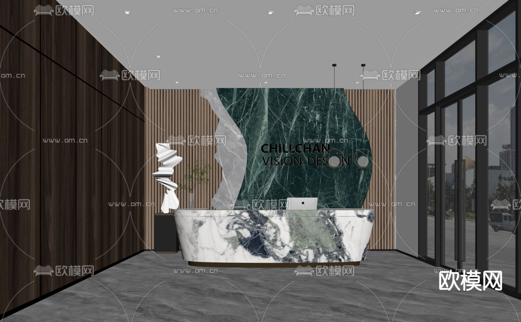 现代办公室前台su模型下载（渲染图1）