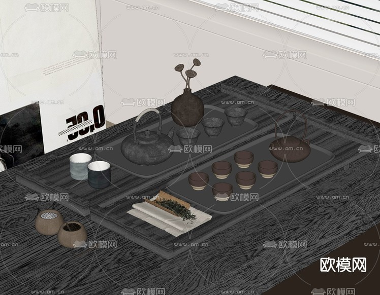 茶具 茶壶 茶杯 茶叶罐su模型下载(渲染图1)