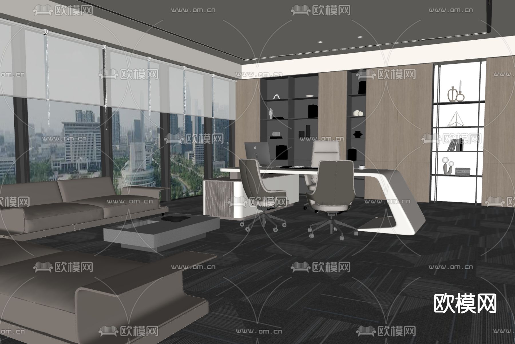总经理办公室 董事长办公室su模型下载（渲染图2）