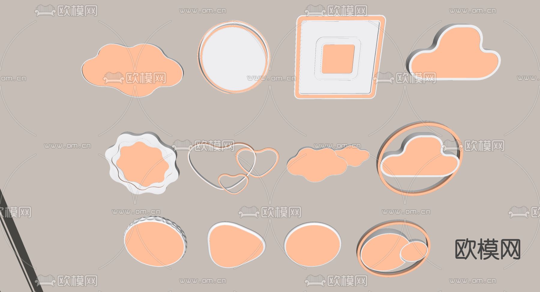 几何吸顶灯 卧室灯 圆形几何灯su模型下载（渲染图2）