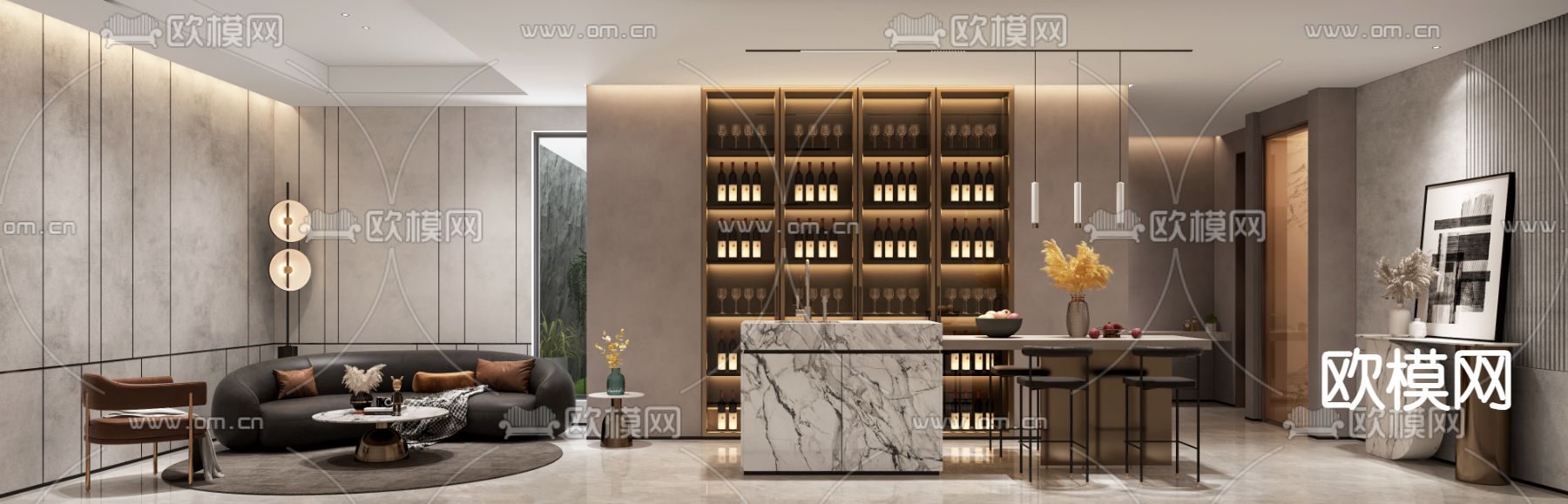 轻奢休闲室 娱乐室 品酒室3d模型下载