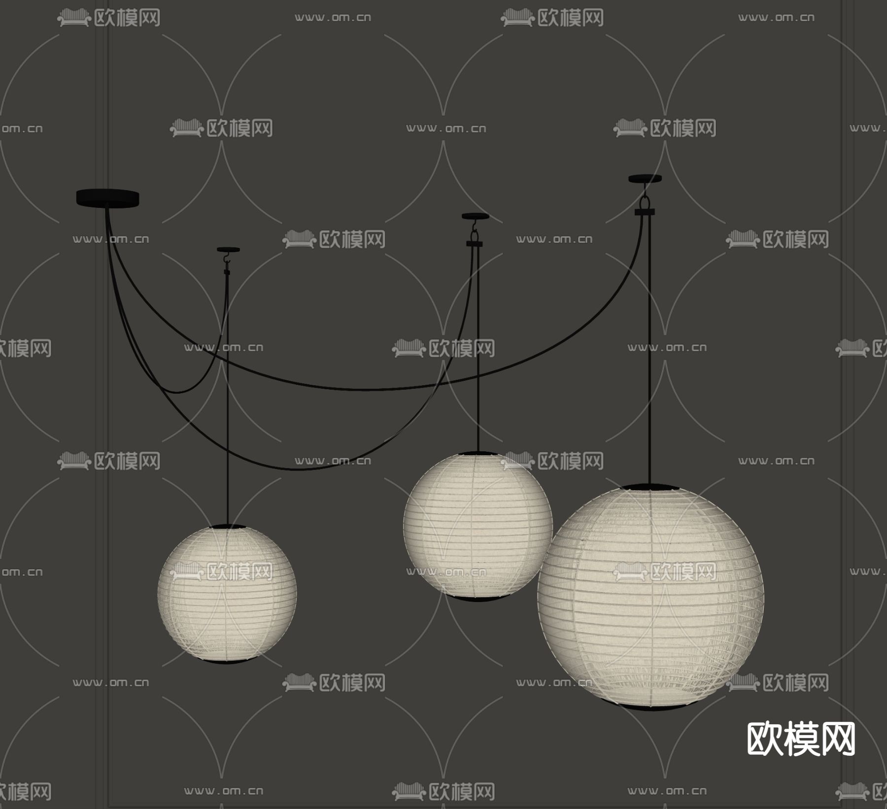 侘寂风吊灯su模型下载（渲染图2）