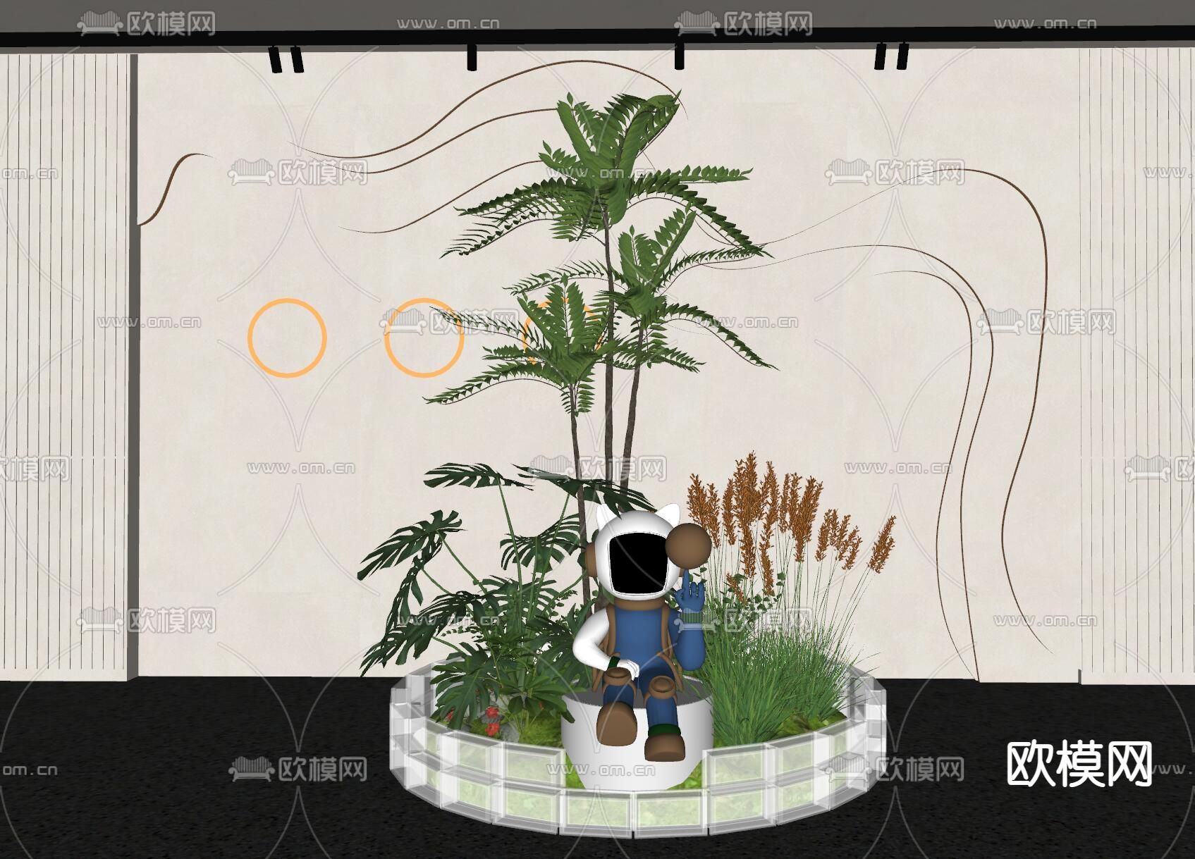 室内景观 景观小品 苔藓植物su模型下载（渲染图1）