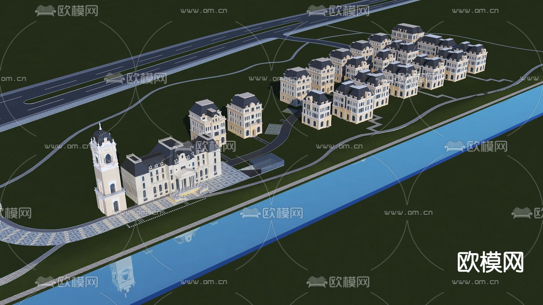简欧别墅 别墅外观3d模型下载（渲染图3）