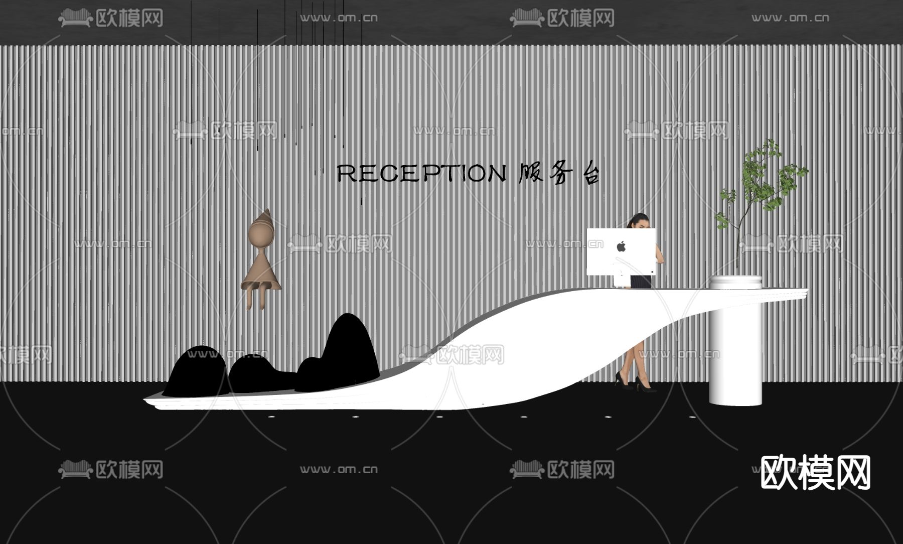 前台 收银台 服务台 接待su模型下载（渲染图1）