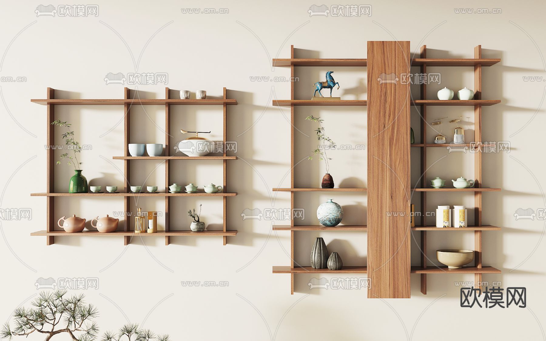 新中式博古架 壁挂su模型下载（渲染图1）