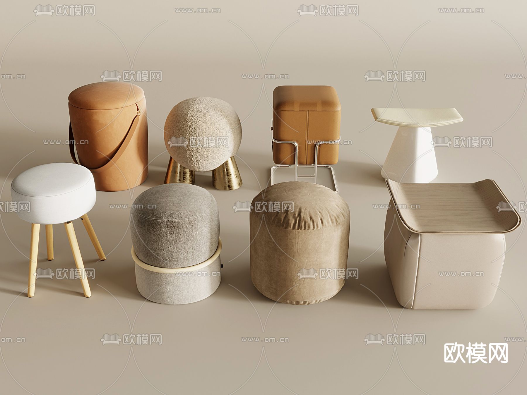 意式梳妆凳 圆凳 凳子su模型下载（渲染图1）