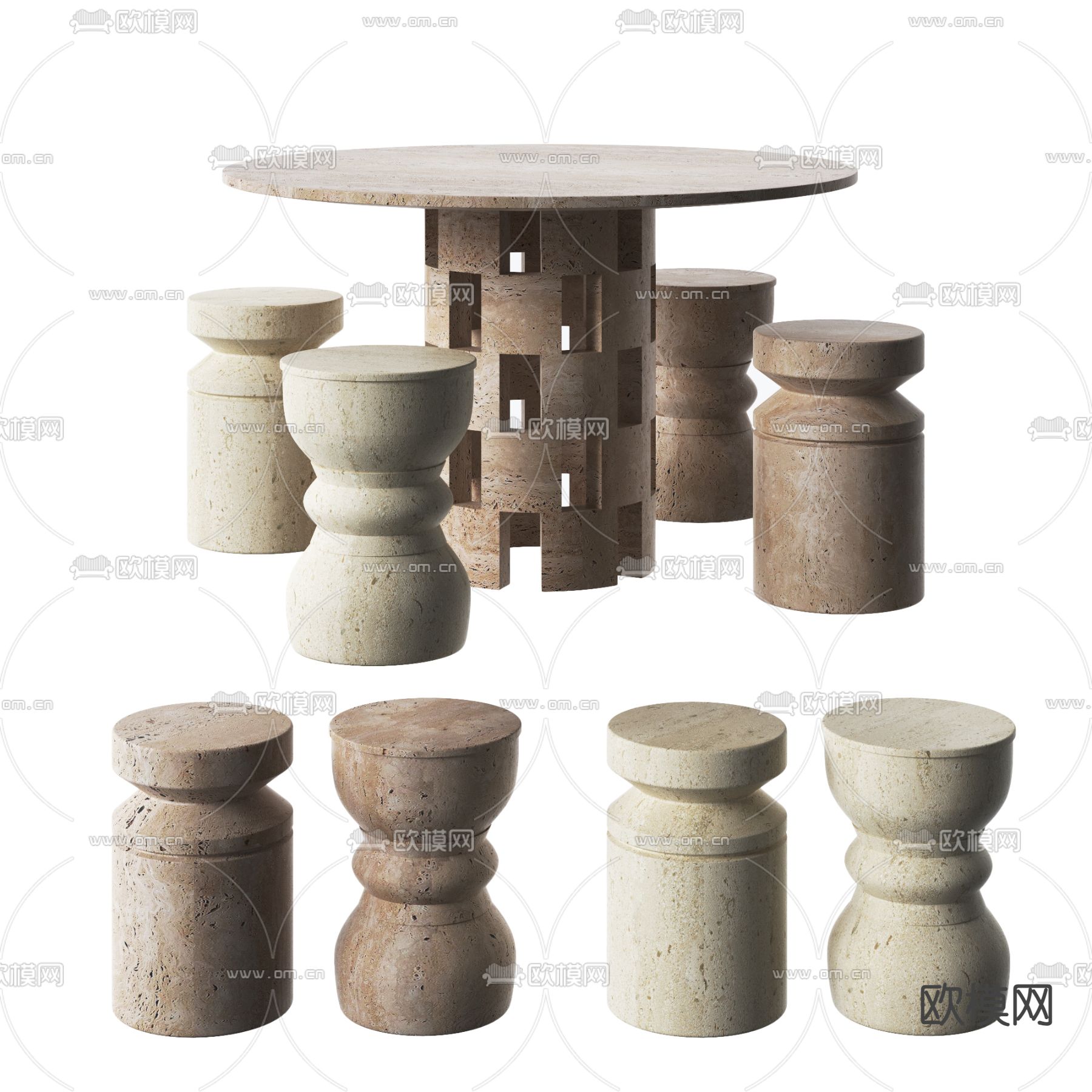 户外石桌椅 石凳su模型下载（渲染图1）