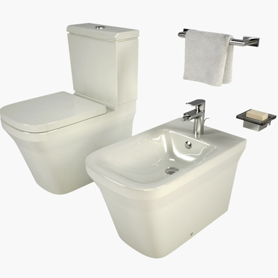  现代马桶 坐便器 洗手池 毛巾su模型 