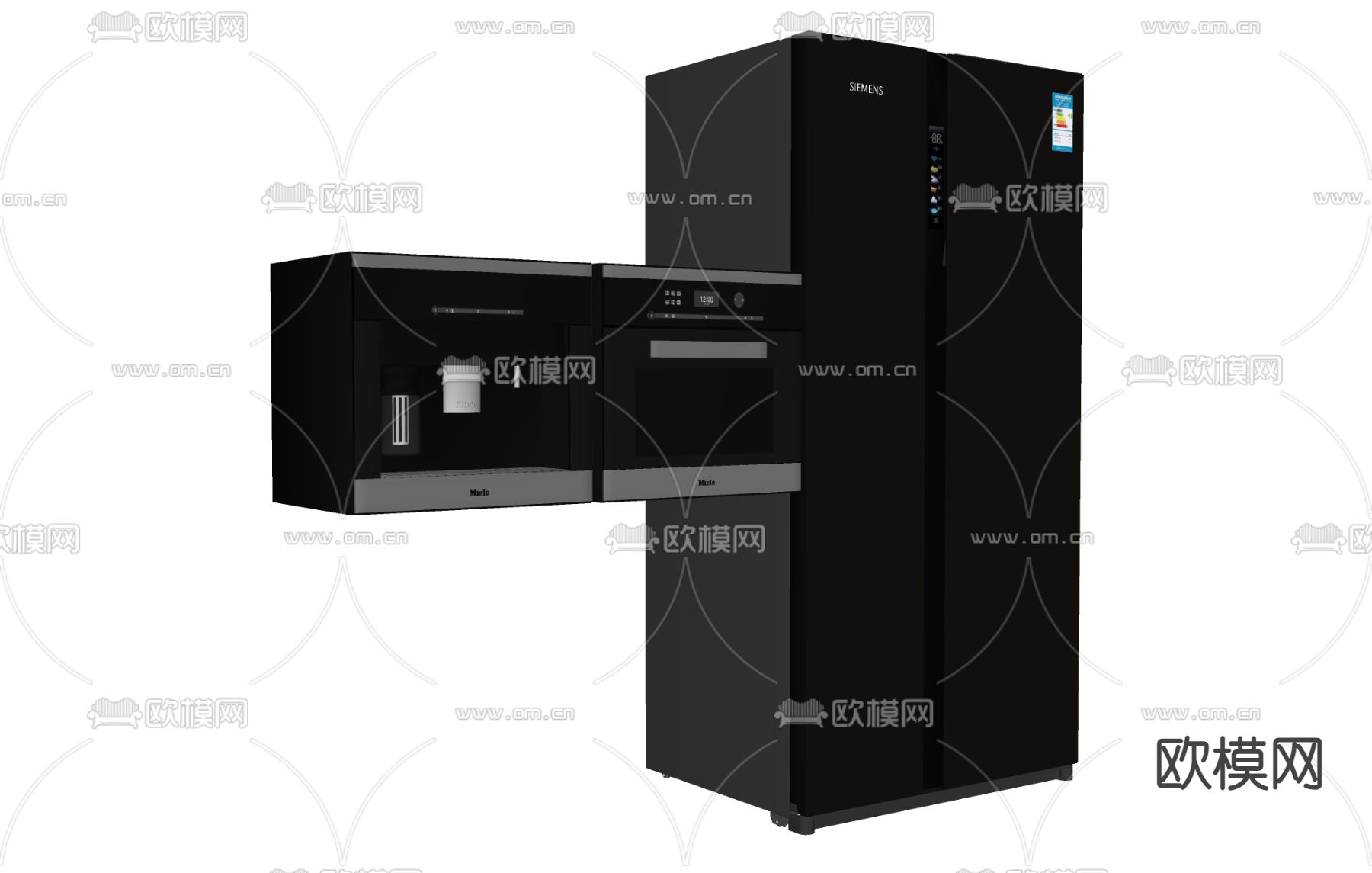 冰箱 烤箱 蒸箱 双开门冰箱su模型下载（渲染图1）
