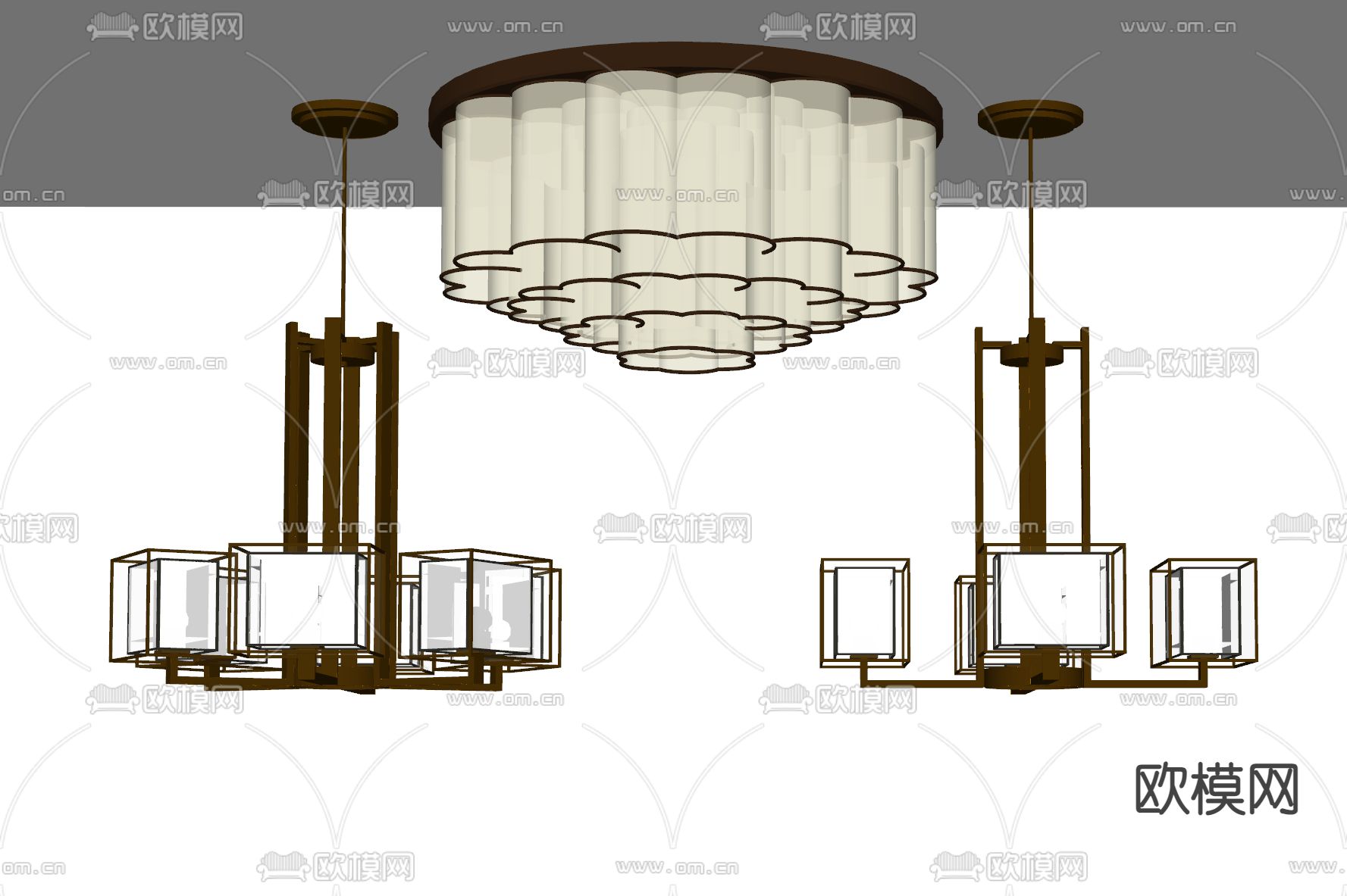 新中式吊灯 吸顶灯su模型下载（渲染图2）