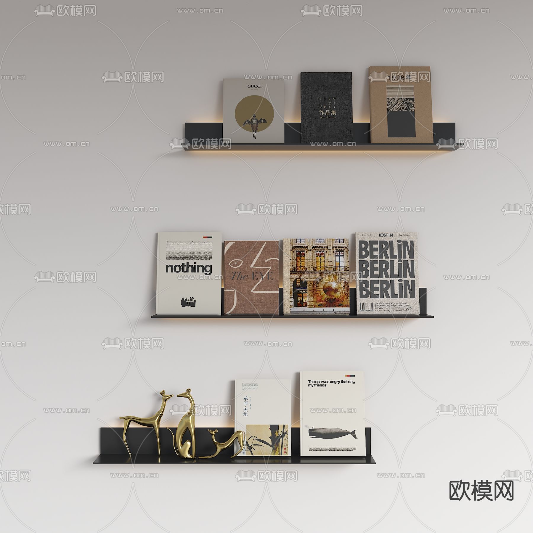 现代书架 壁柜su模型下载（渲染图2）