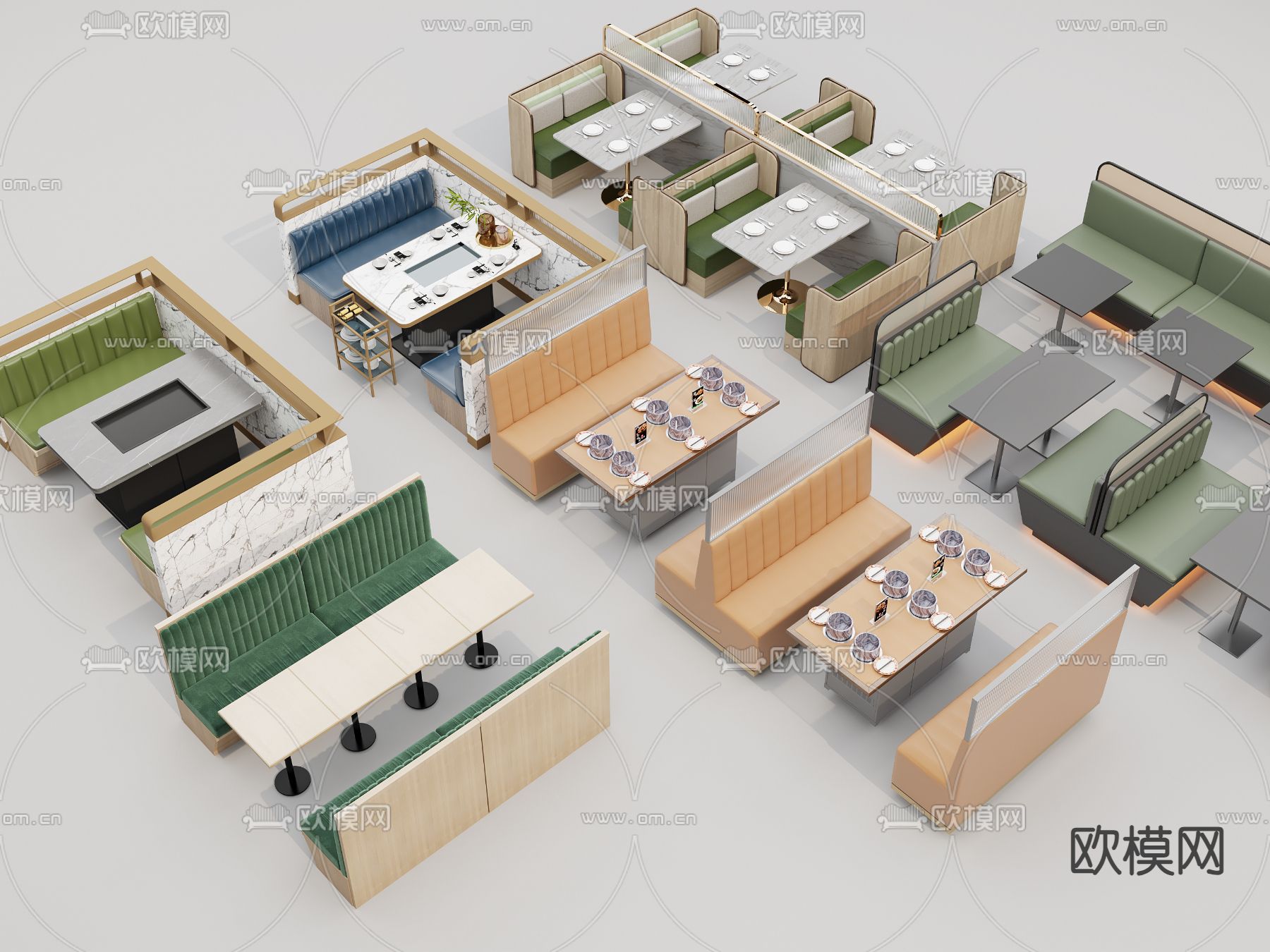 卡座餐桌椅 奶茶店卡座3d模型下载