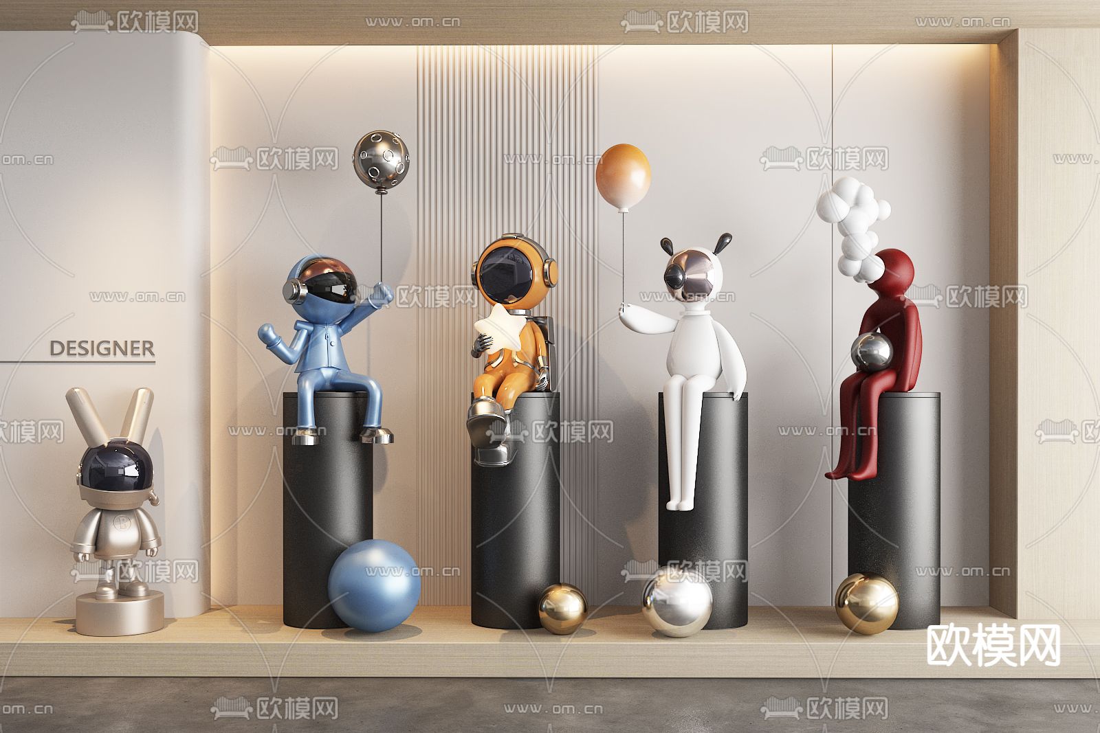 现代雕塑摆件 潮玩公仔su模型下载（渲染图2）