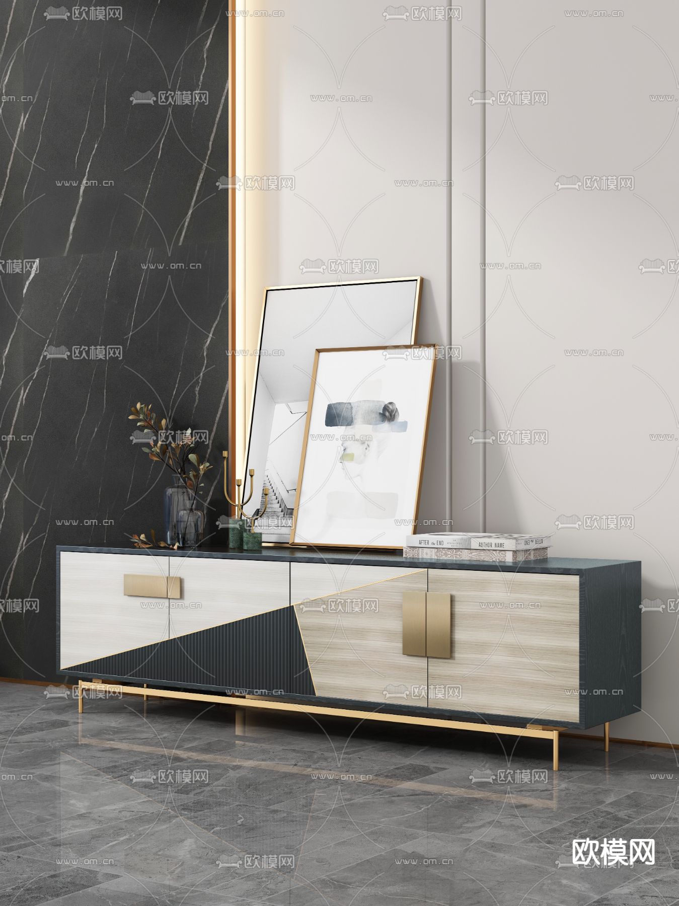 现代电视柜3d模型下载