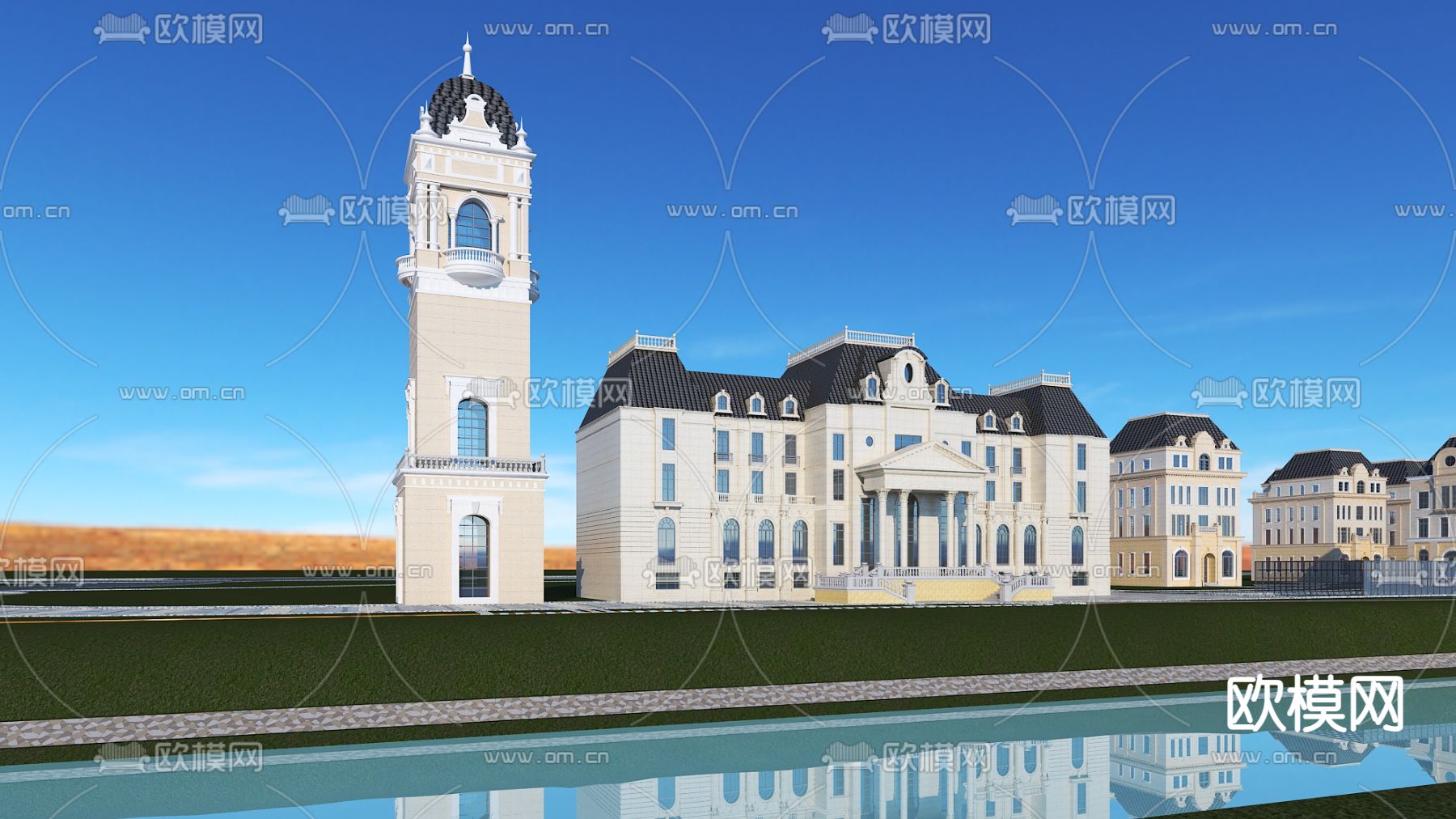 简欧别墅 别墅外观3d模型下载（渲染图1）