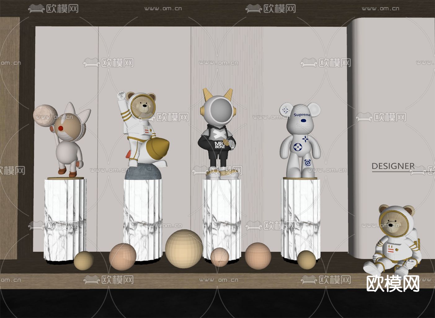 现代雕塑摆件 潮玩公仔su模型下载（渲染图2）