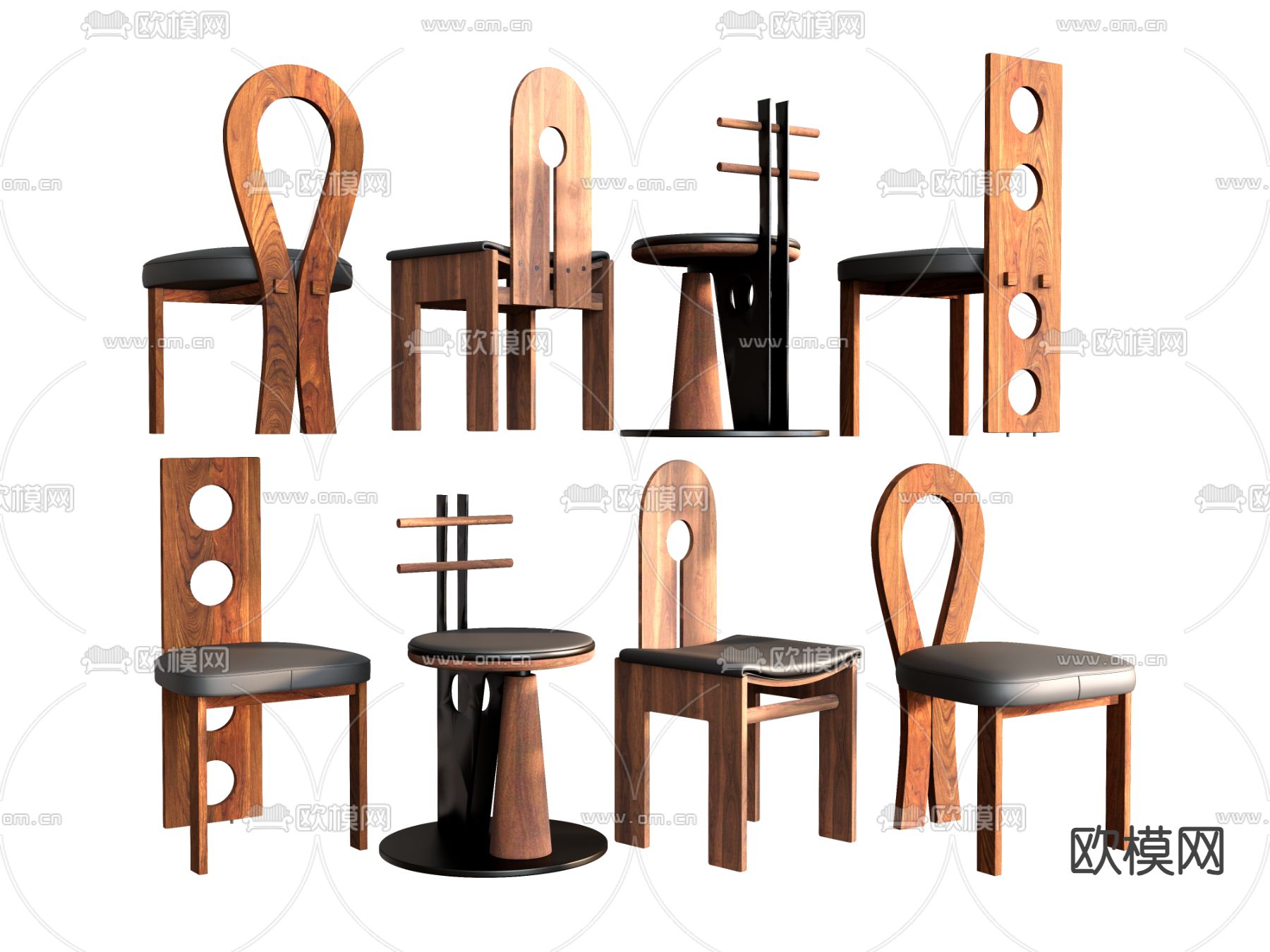 中古风椅子 餐椅su模型下载（渲染图2）
