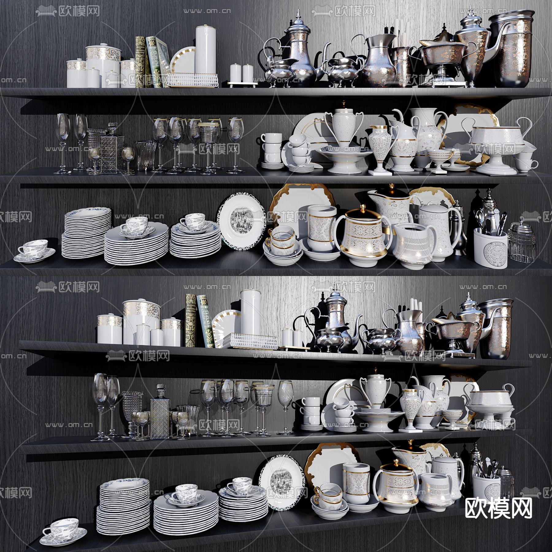 现代餐具 餐盘 高脚杯 茶壶 酒壶3d模型下载